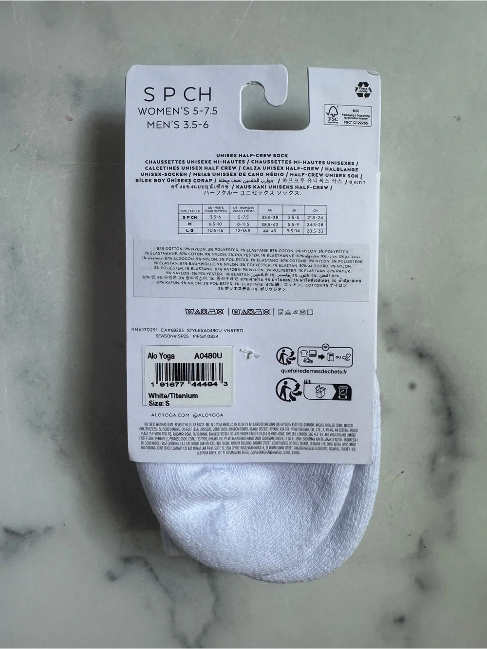 ALO Yoga White Crew Socks with Light Gray Logo Stripe